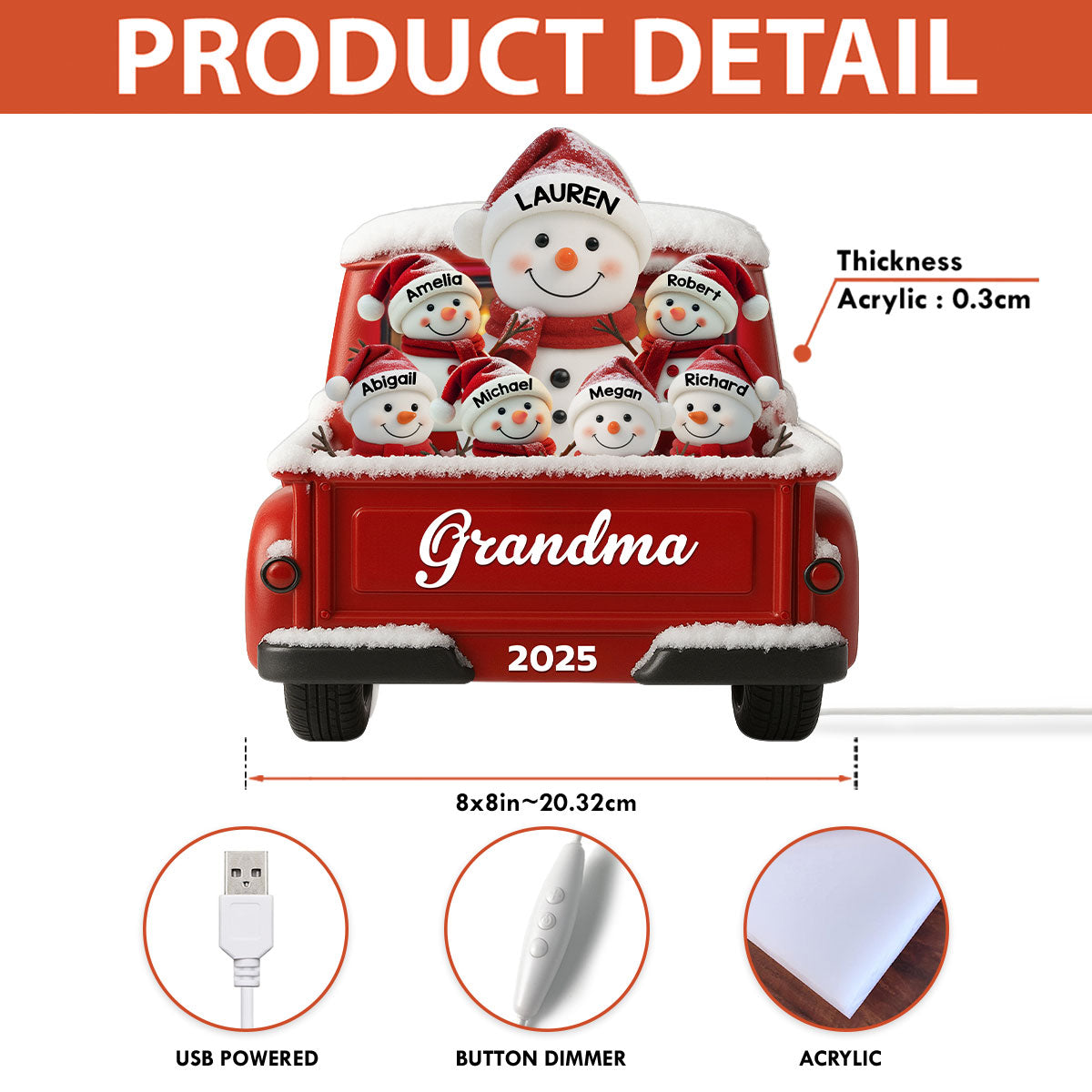Snowman Grandma Grandkids Red Truck - Personalized Light Box - Image 8