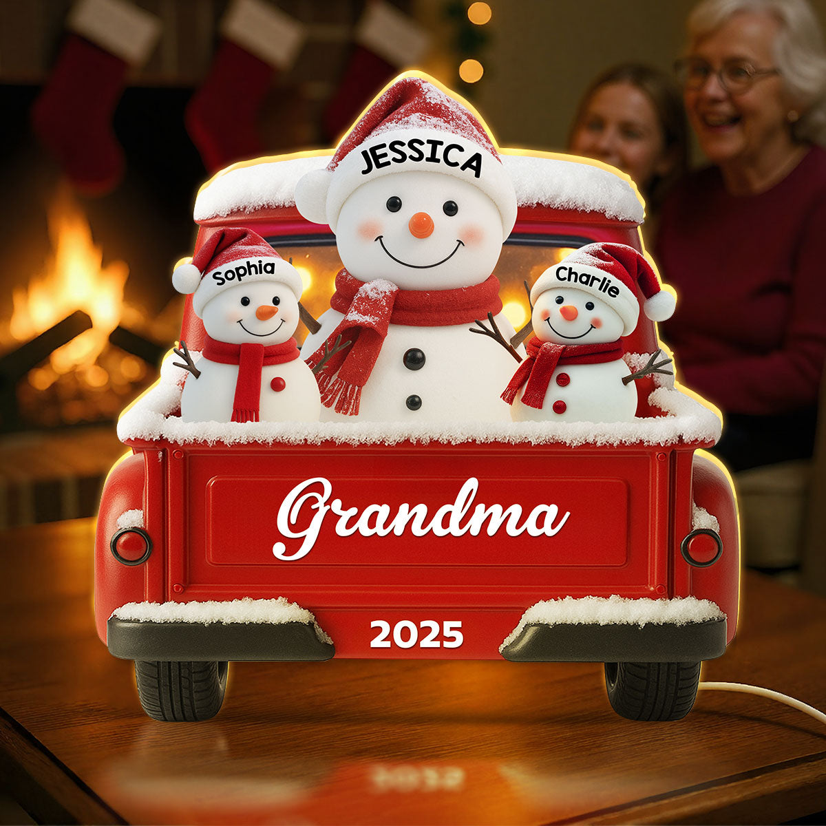 Snowman Grandma Grandkids Red Truck - Personalized Light Box - Image 5