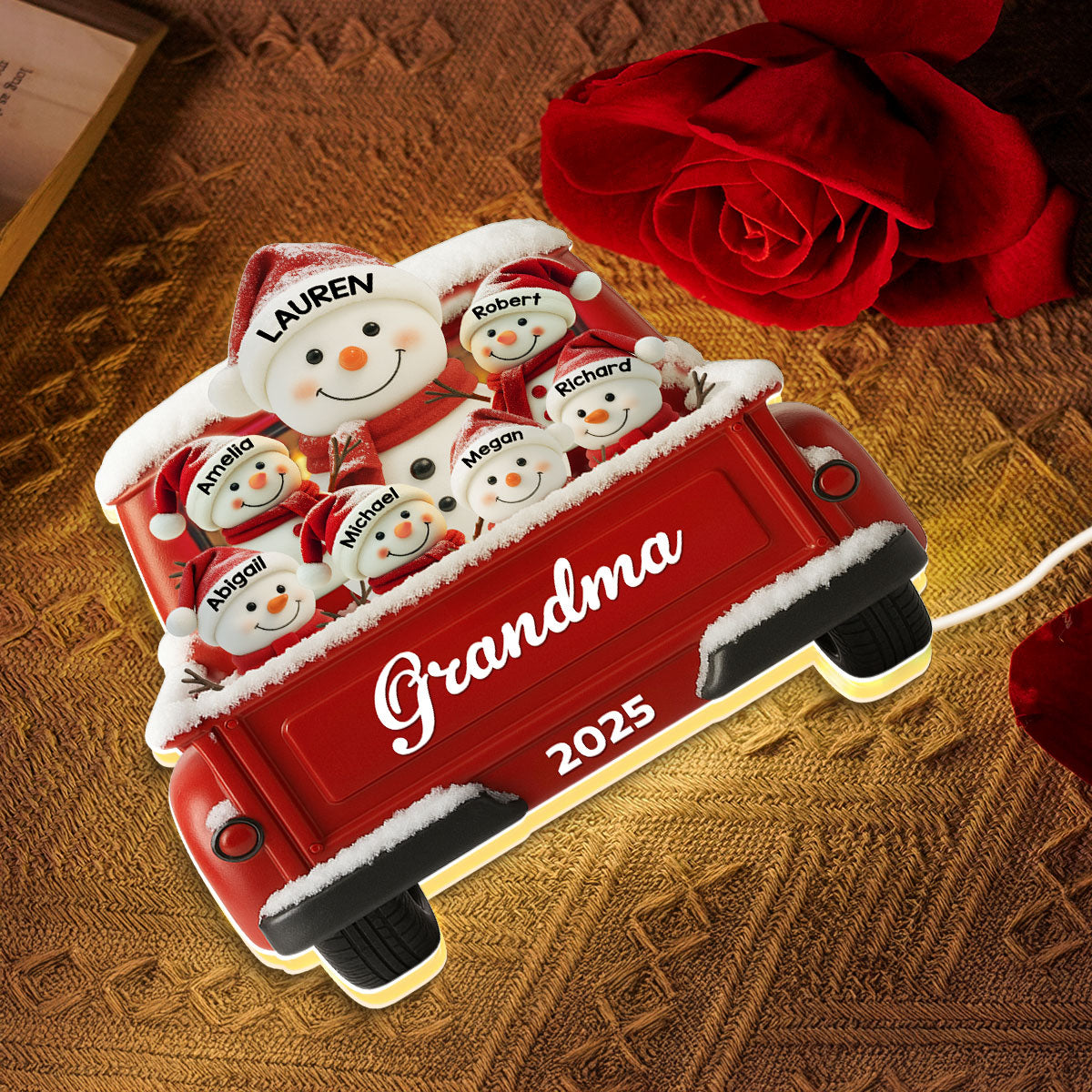 Snowman Grandma Grandkids Red Truck - Personalized Light Box - Image 6