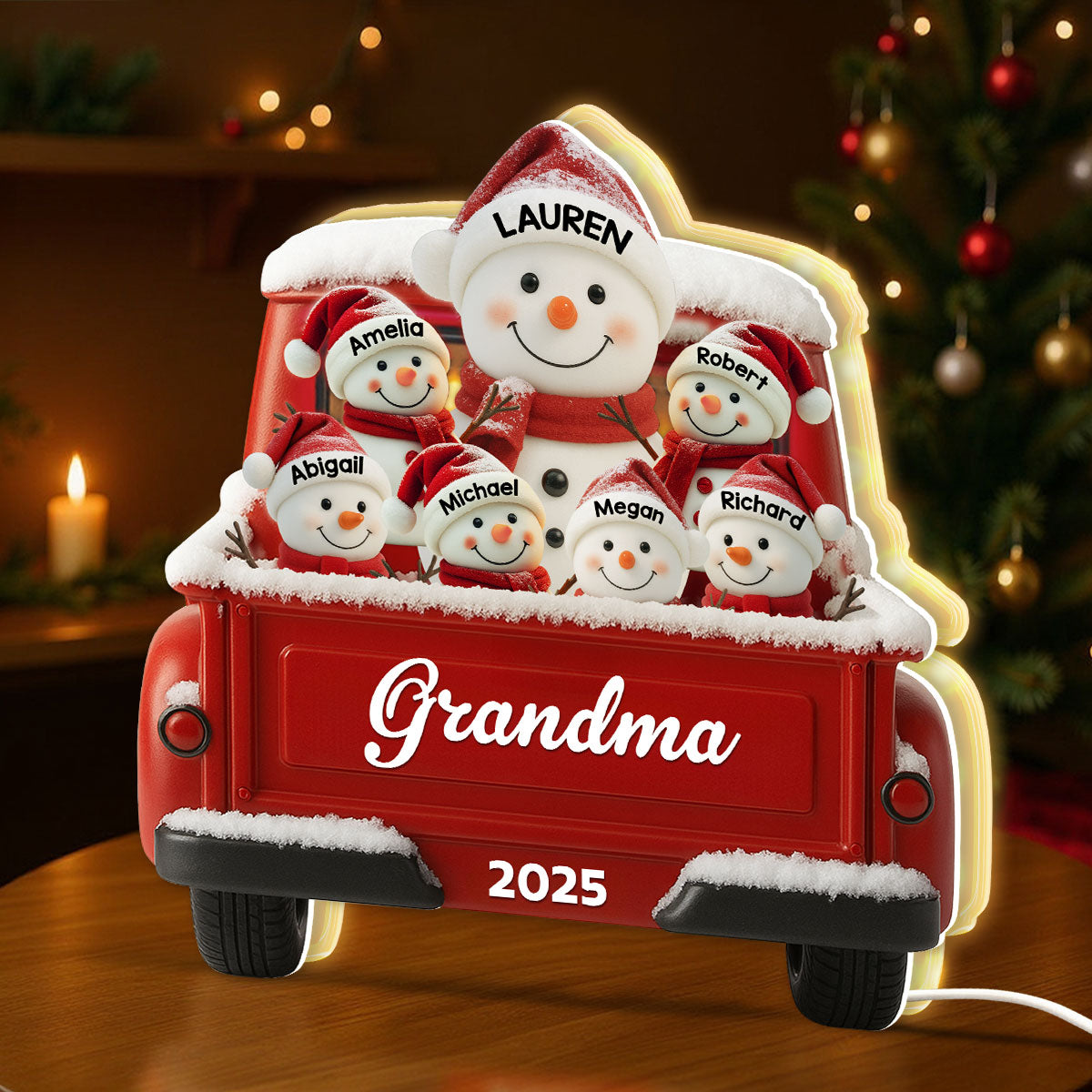 Snowman Grandma Grandkids Red Truck - Personalized Light Box - Image 4