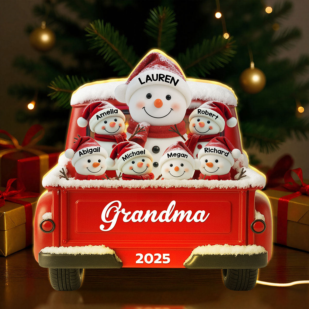 Snowman Grandma Grandkids Red Truck - Personalized Light Box - Image 2