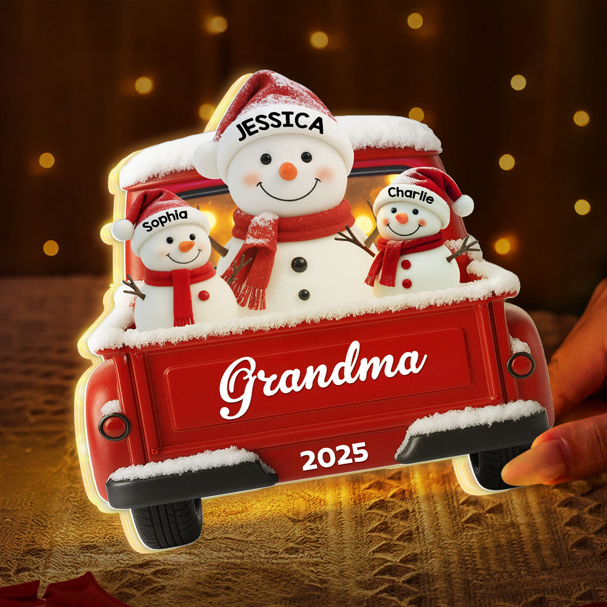 Snowman Grandma Grandkids Red Truck - Personalized Light Box - Image 7