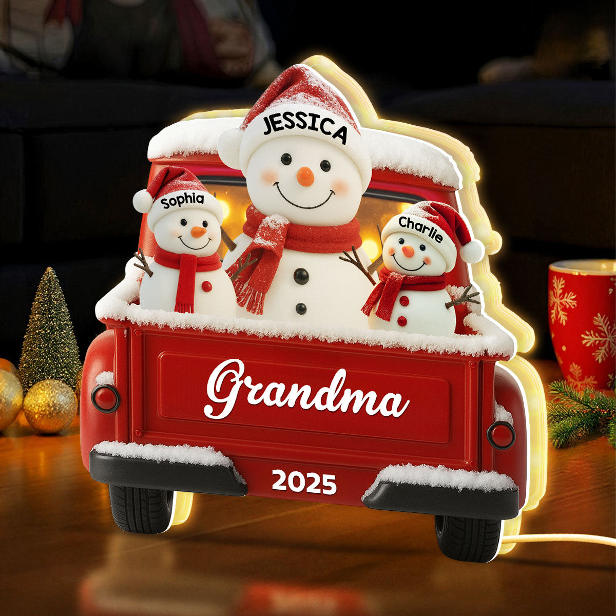 Snowman Grandma Grandkids Red Truck - Personalized Light Box - Image 3